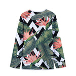 Zig Zag Tropical Pattern Print Long Sleeve Short Coat