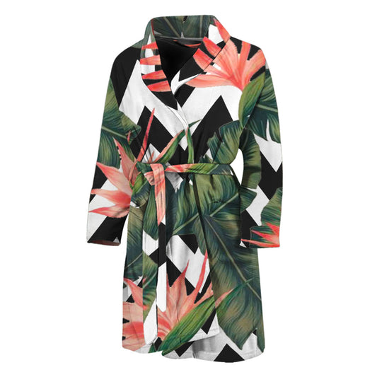 Zig Zag Tropical Pattern Print Men's Bathrobe