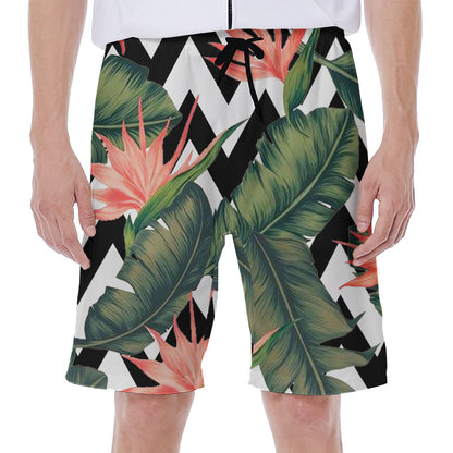Zig Zag Tropical Pattern Print Men's Beach Shorts