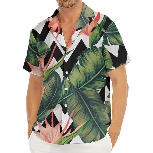 Zig Zag Tropical Pattern Print Men's Deep V-Neck Shirt