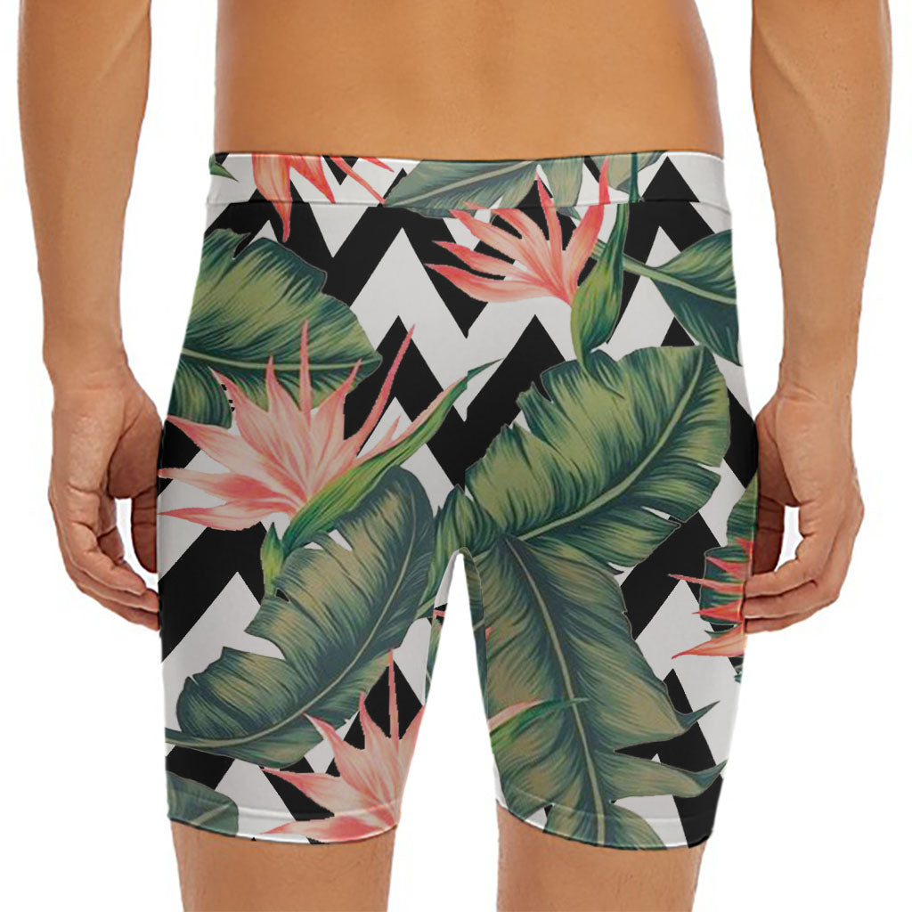 Zig Zag Tropical Pattern Print Men's Long Boxer Briefs