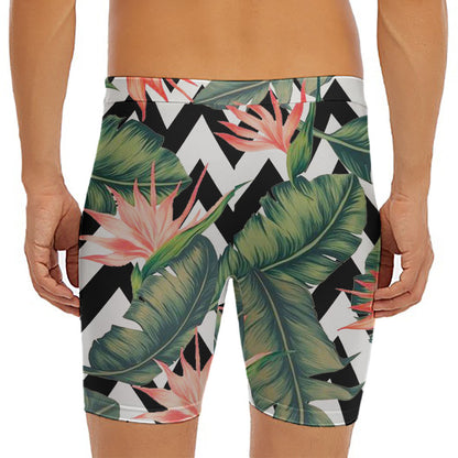 Zig Zag Tropical Pattern Print Men's Long Boxer Briefs