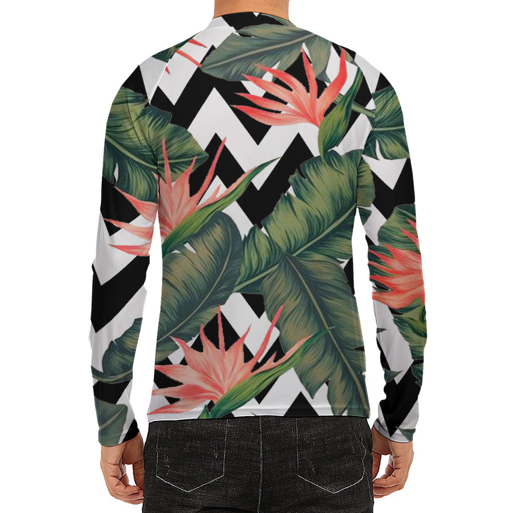 Zig Zag Tropical Pattern Print Men's Long Sleeve Rash Guard