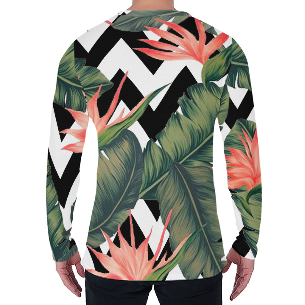 Zig Zag Tropical Pattern Print Men's Long Sleeve T-Shirt