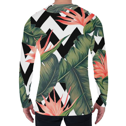 Zig Zag Tropical Pattern Print Men's Long Sleeve T-Shirt