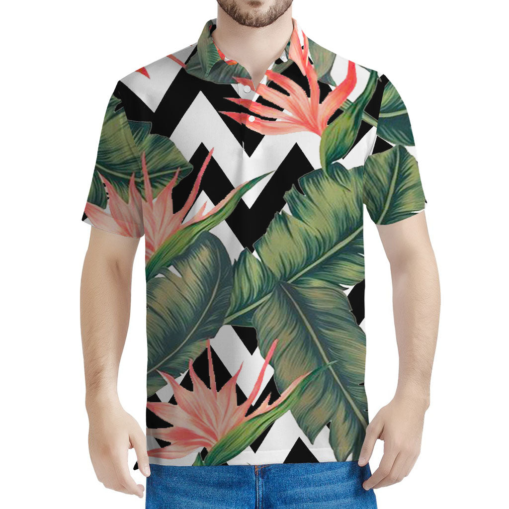 Zig Zag Tropical Pattern Print Men's Polo Shirt