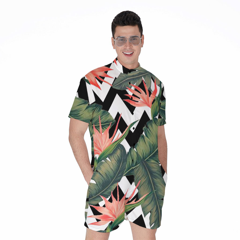 Zig Zag Tropical Pattern Print Men's Rompers