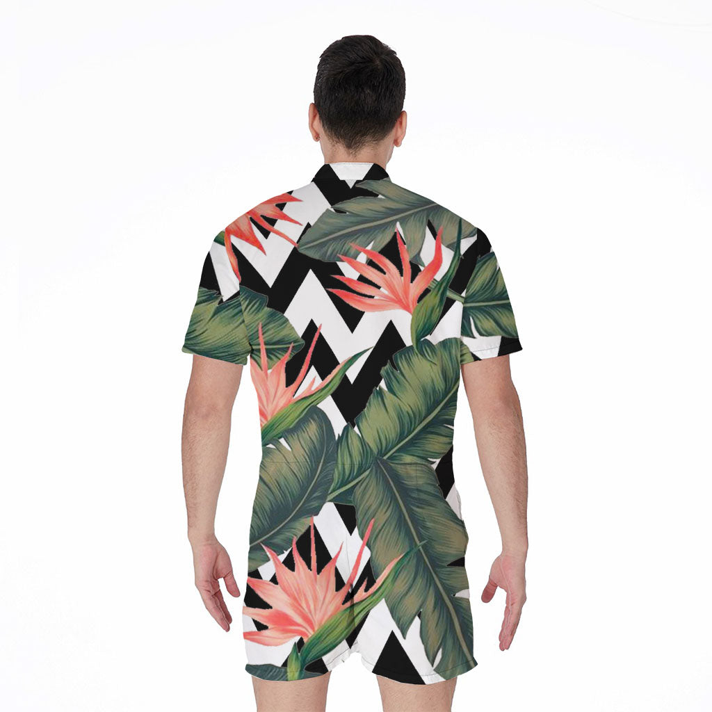 Zig Zag Tropical Pattern Print Men's Rompers