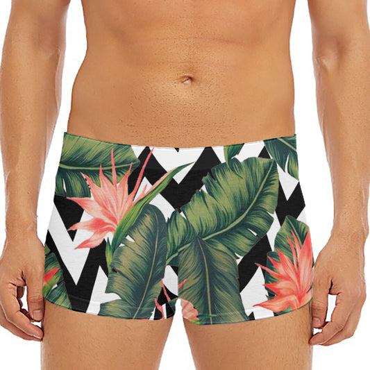 Zig Zag Tropical Pattern Print Men's Short Boxer Briefs