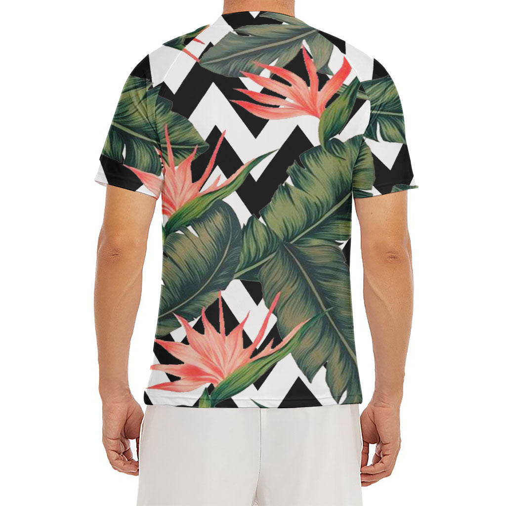 Zig Zag Tropical Pattern Print Men's Short Sleeve Rash Guard