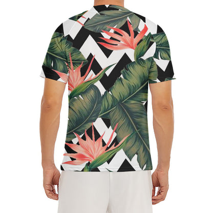 Zig Zag Tropical Pattern Print Men's Short Sleeve Rash Guard