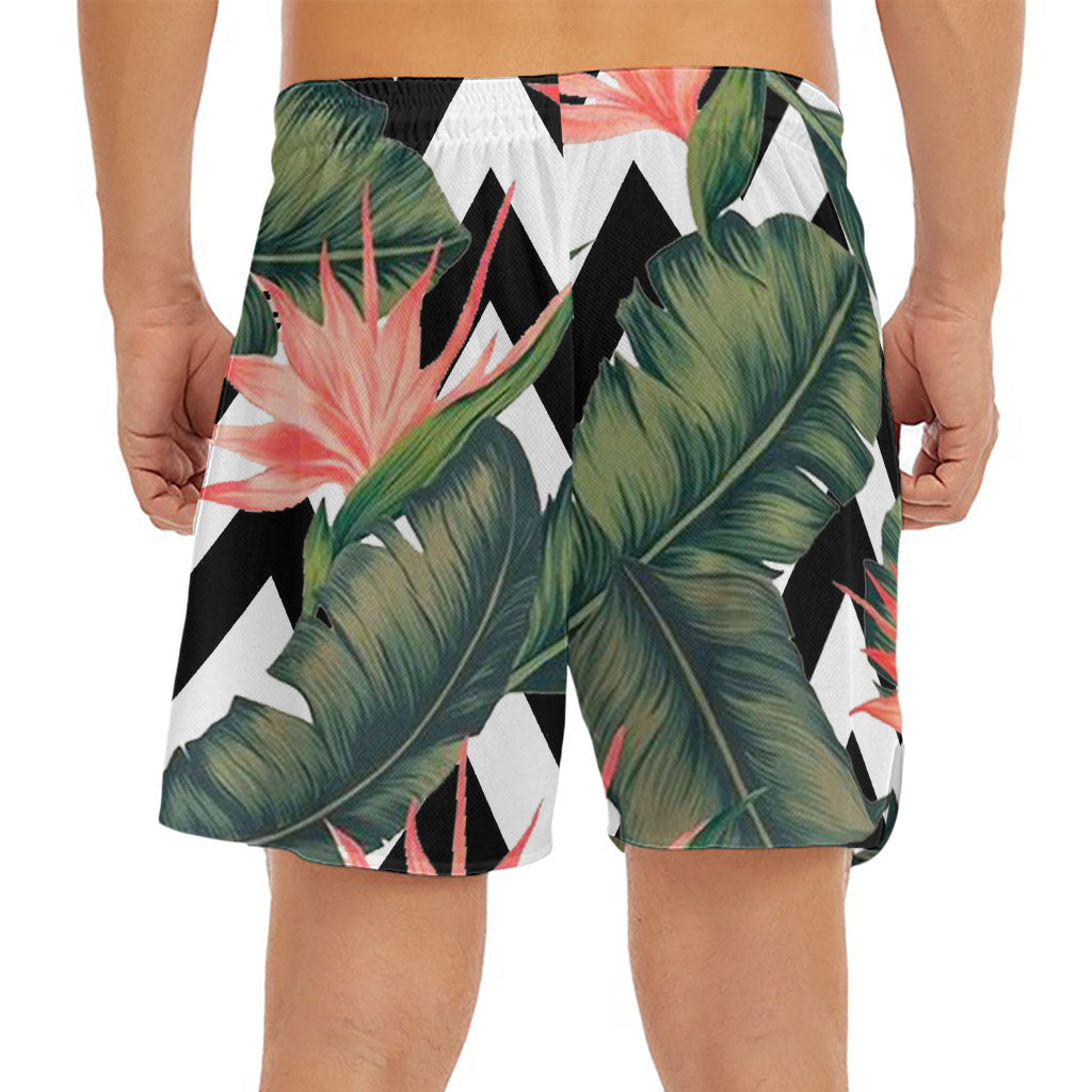 Zig Zag Tropical Pattern Print Men's Split Running Shorts