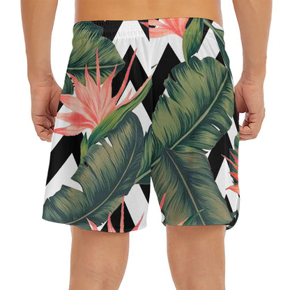 Zig Zag Tropical Pattern Print Men's Split Running Shorts