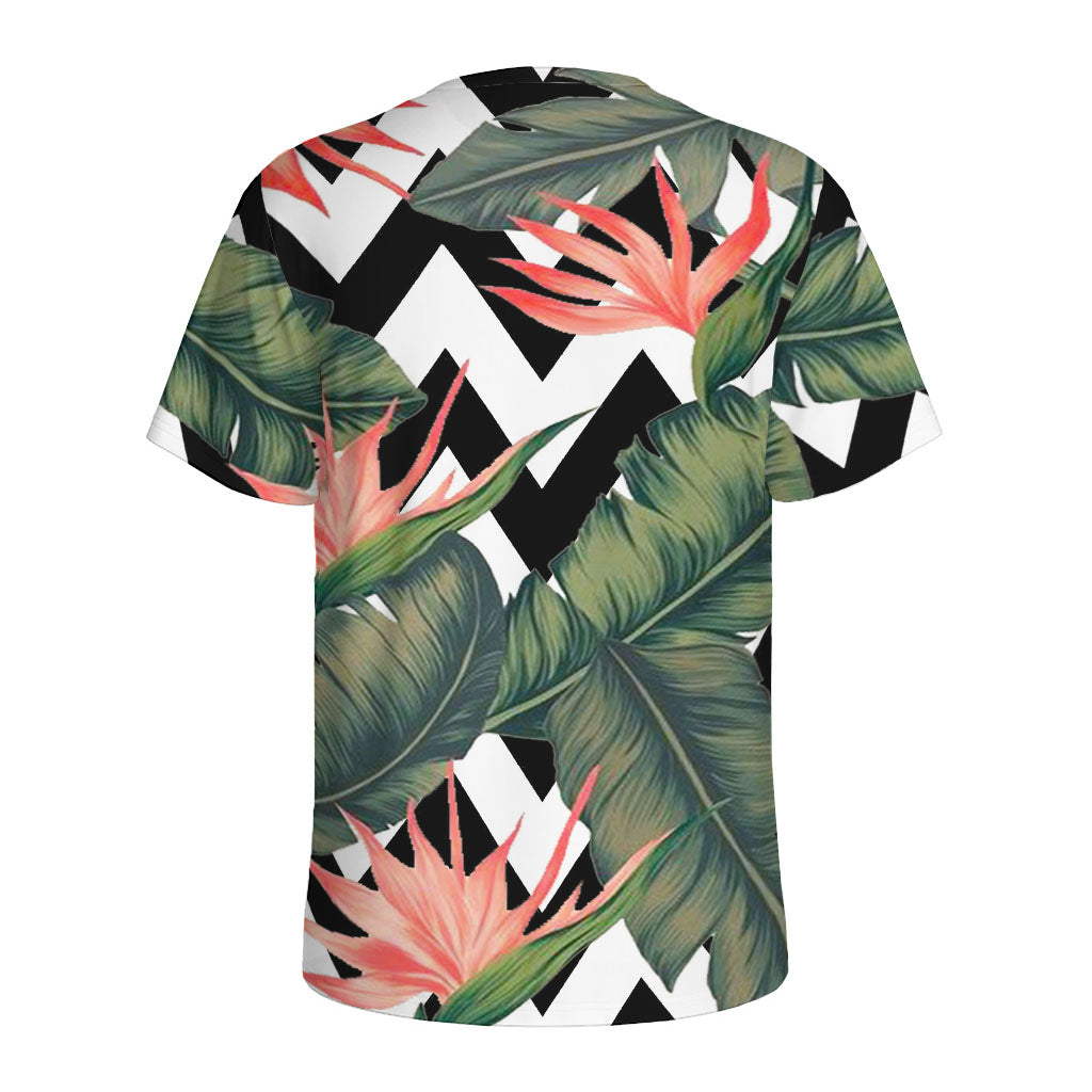 Zig Zag Tropical Pattern Print Men's Sports T-Shirt