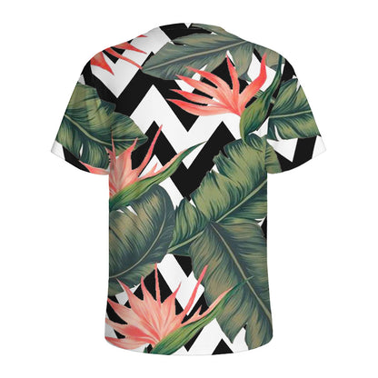 Zig Zag Tropical Pattern Print Men's Sports T-Shirt