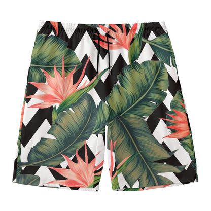 Zig Zag Tropical Pattern Print Men's Swim Trunks
