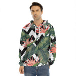 Zig Zag Tropical Pattern Print Men's Velvet Pullover Hoodie