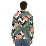 Zig Zag Tropical Pattern Print Men's Velvet Pullover Hoodie
