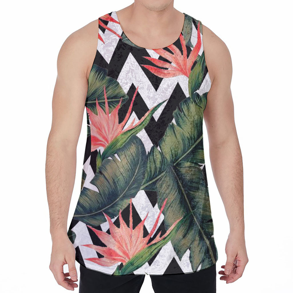 Zig Zag Tropical Pattern Print Men's Velvet Tank Top