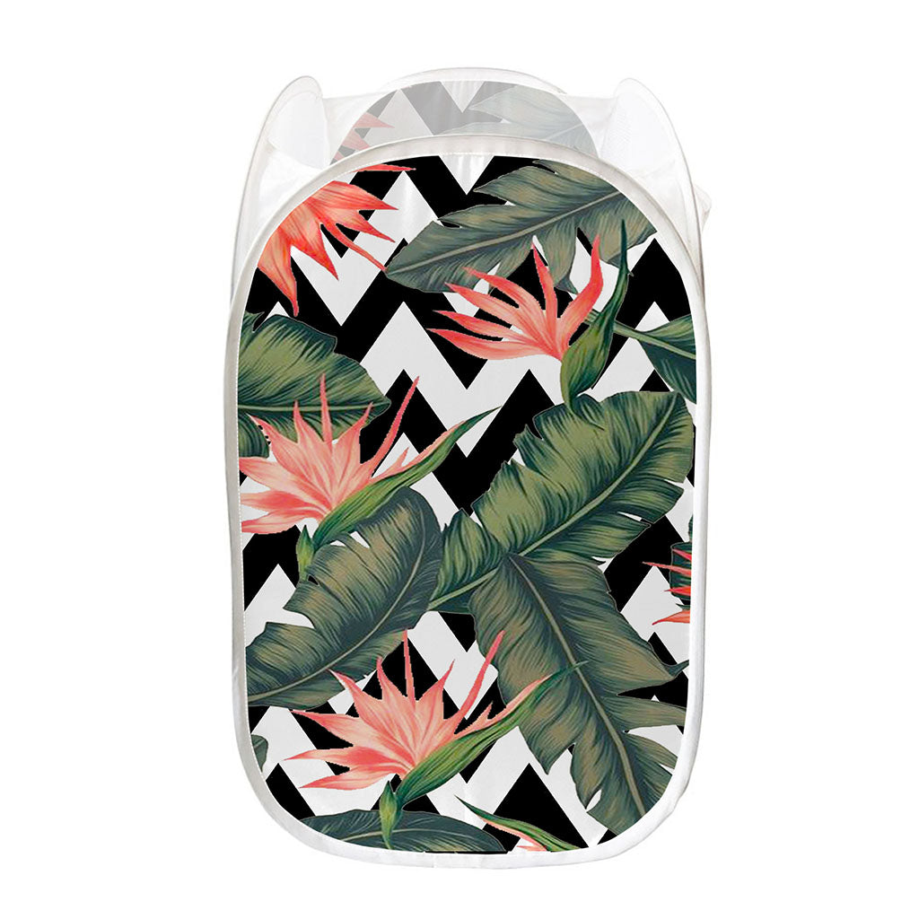 Zig Zag Tropical Pattern Print Mesh Laundry Hamper