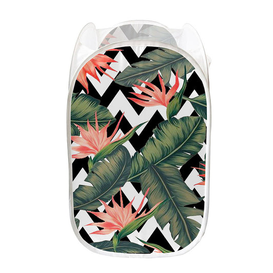 Zig Zag Tropical Pattern Print Mesh Laundry Hamper