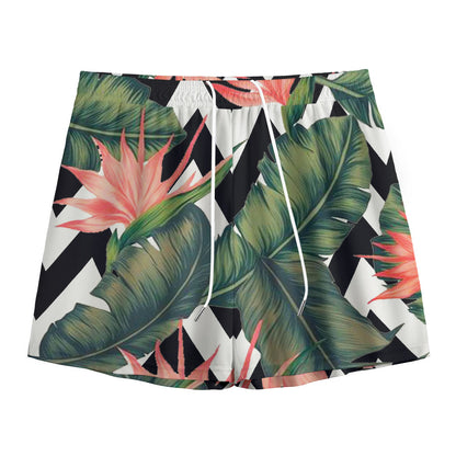 Zig Zag Tropical Pattern Print Mesh Shorts