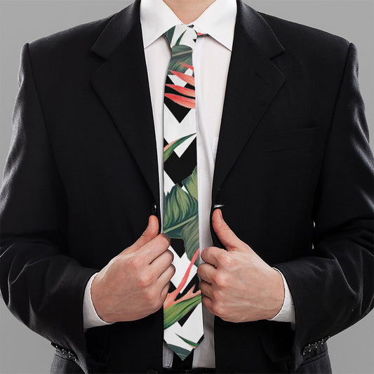 Zig Zag Tropical Pattern Print Necktie