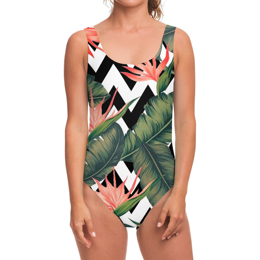 Zig Zag Tropical Pattern Print One Piece Swimsuit