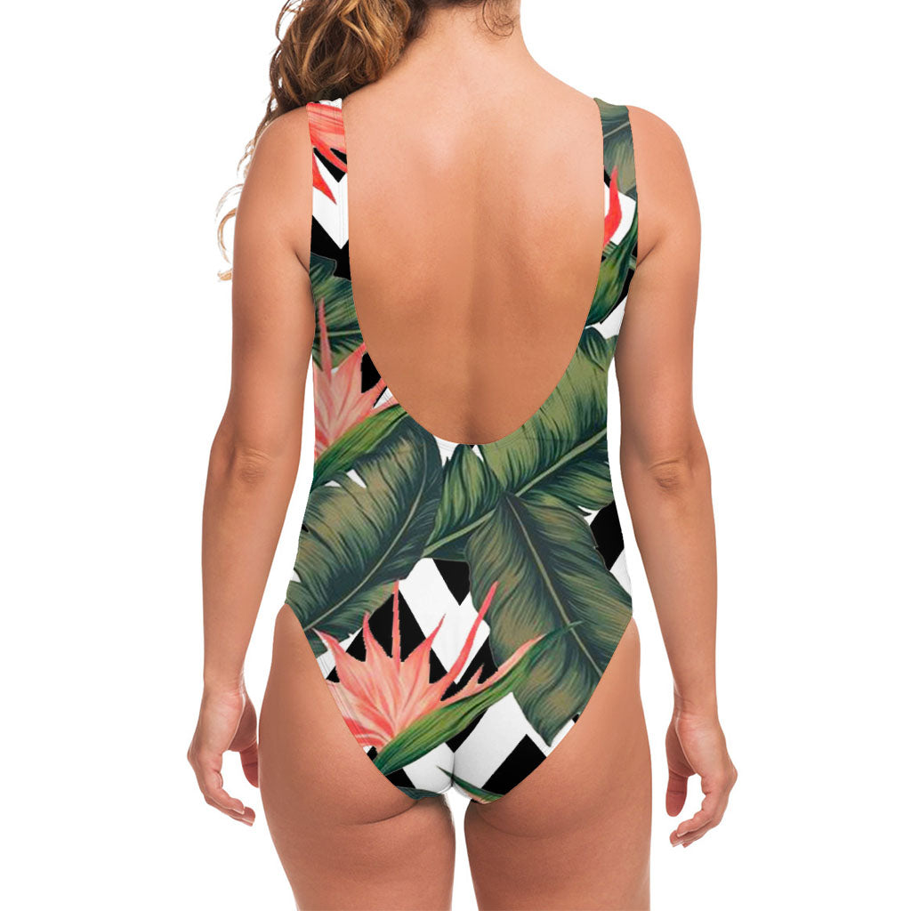 Zig Zag Tropical Pattern Print One Piece Swimsuit