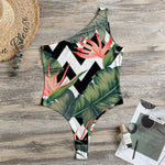 Zig Zag Tropical Pattern Print One Shoulder Bodysuit