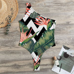 Zig Zag Tropical Pattern Print One Shoulder Bodysuit