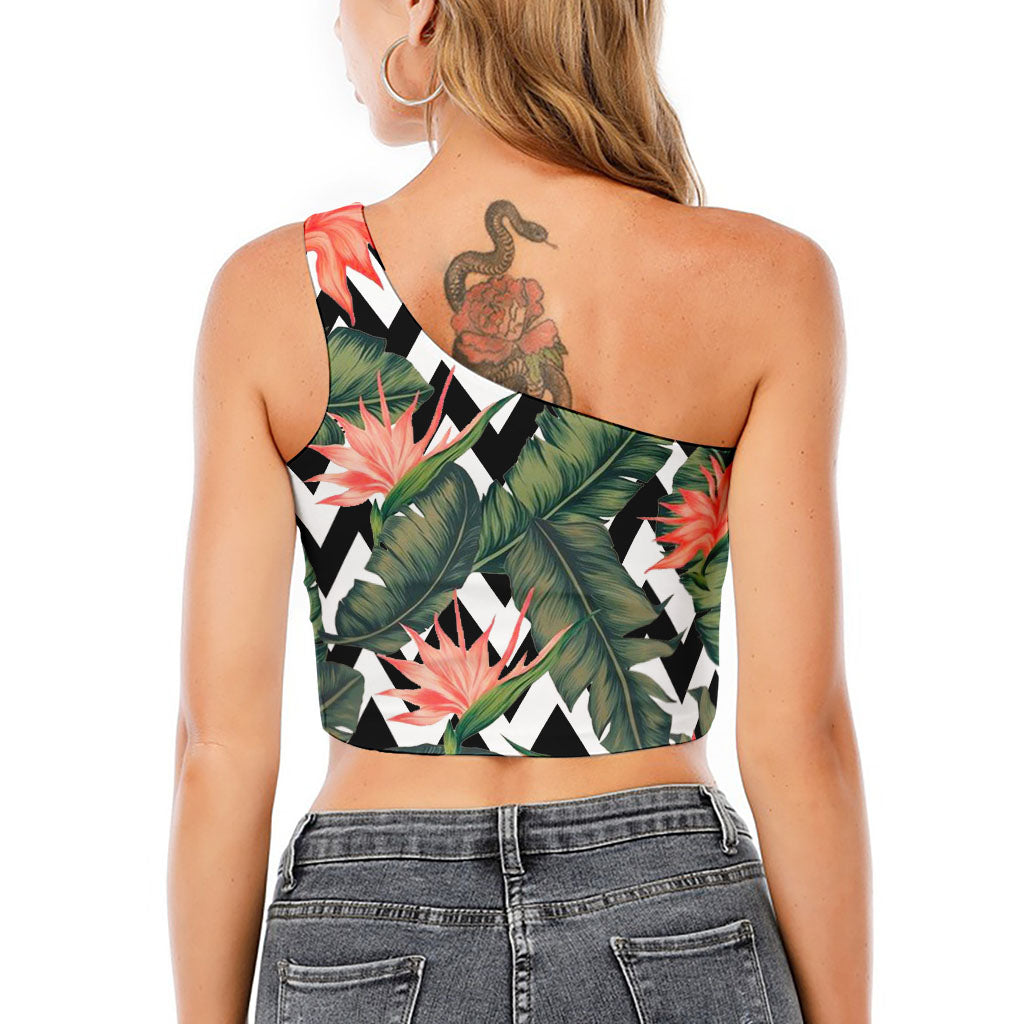 Zig Zag Tropical Pattern Print One Shoulder Crop Top
