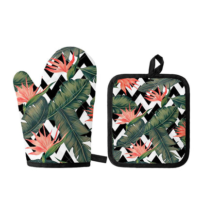 Zig Zag Tropical Pattern Print Oven Mitt And Pot Holder Set