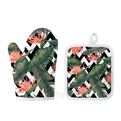 Zig Zag Tropical Pattern Print Oven Mitt And Pot Holder Set