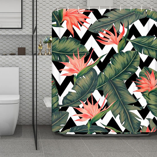 Zig Zag Tropical Pattern Print Polyester Shower Curtain