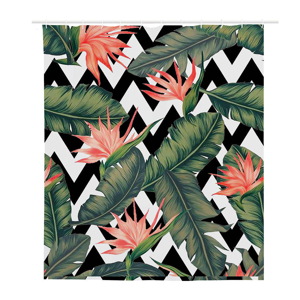 Zig Zag Tropical Pattern Print Polyester Shower Curtain