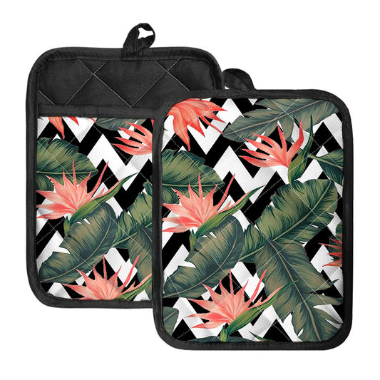 Zig Zag Tropical Pattern Print Pot Holders With Pocket
