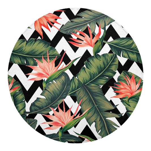 Zig Zag Tropical Pattern Print Round Blanket
