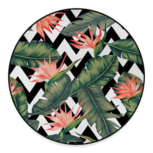 Zig Zag Tropical Pattern Print Round Floor Mat