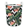 Zig Zag Tropical Pattern Print Round Laundry Basket