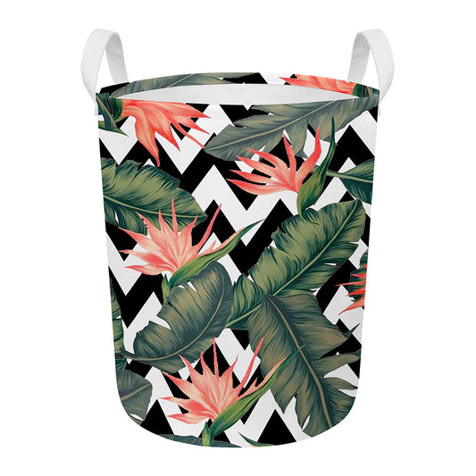 Zig Zag Tropical Pattern Print Round Laundry Basket