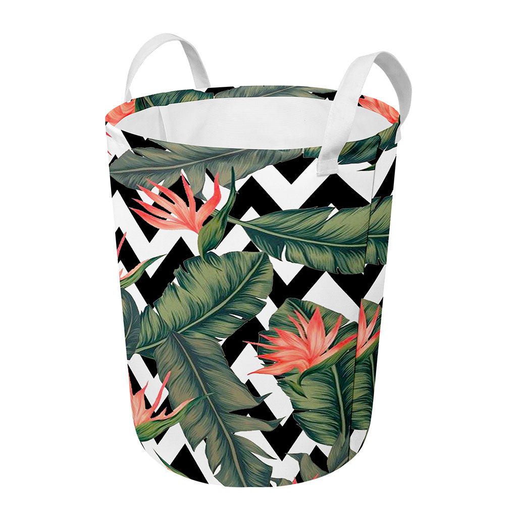 Zig Zag Tropical Pattern Print Round Laundry Basket