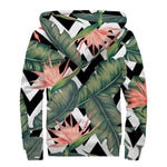 Zig Zag Tropical Pattern Print Sherpa Lined Zip Up Hoodie
