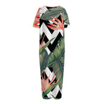Zig Zag Tropical Pattern Print Short Sleeve Long Nightdress