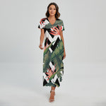 Zig Zag Tropical Pattern Print Short Sleeve Maxi Dress