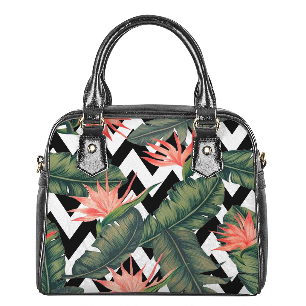 Zig Zag Tropical Pattern Print Shoulder Handbag