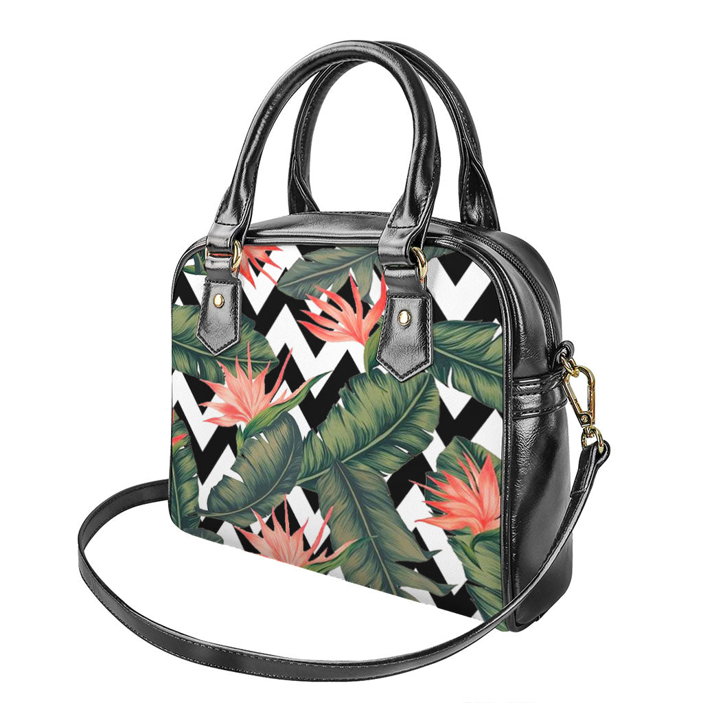 Zig Zag Tropical Pattern Print Shoulder Handbag