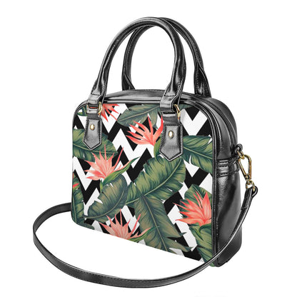 Zig Zag Tropical Pattern Print Shoulder Handbag