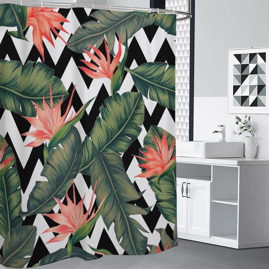 Zig Zag Tropical Pattern Print Shower Curtain
