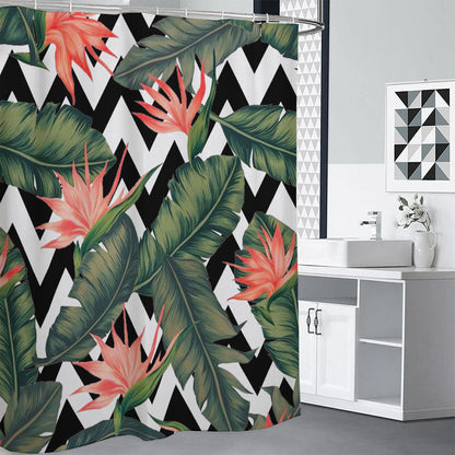 Zig Zag Tropical Pattern Print Shower Curtain